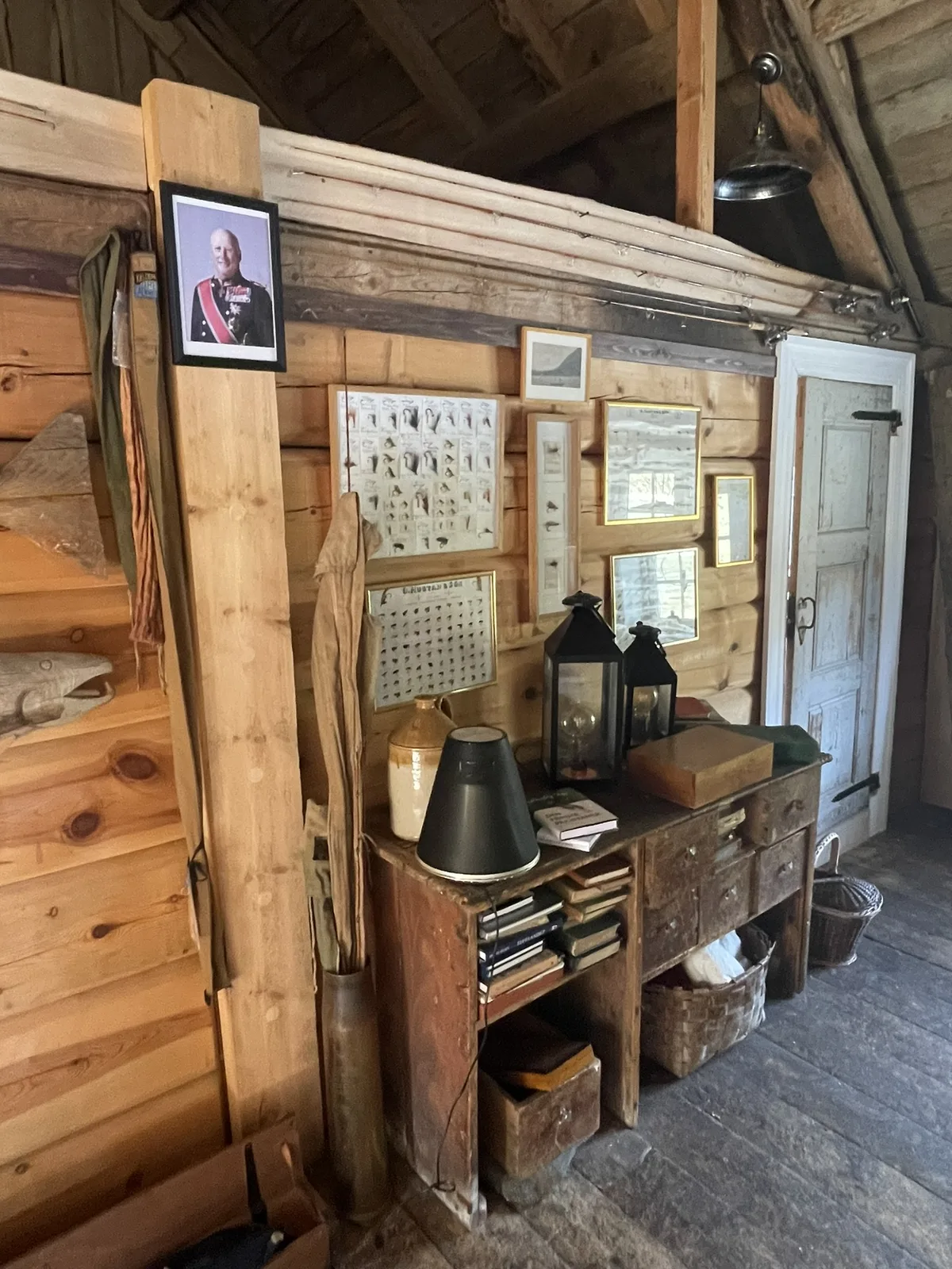 The lodge's rod room with tackle and catch record